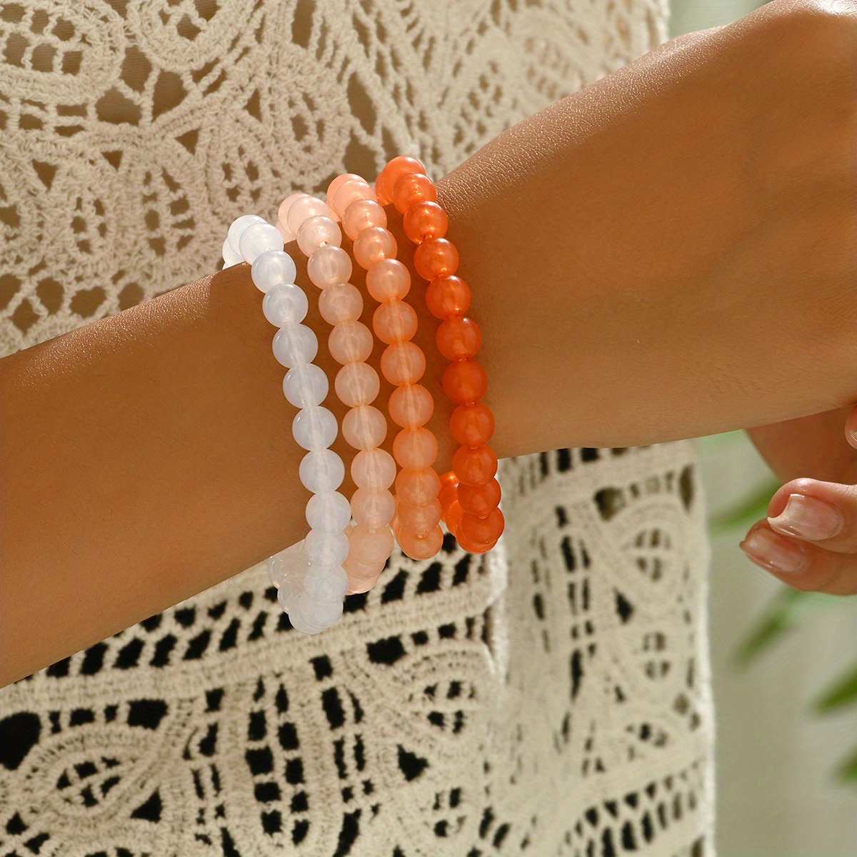 4pcs Gradient Bead Elastic Bracelet Set for Women